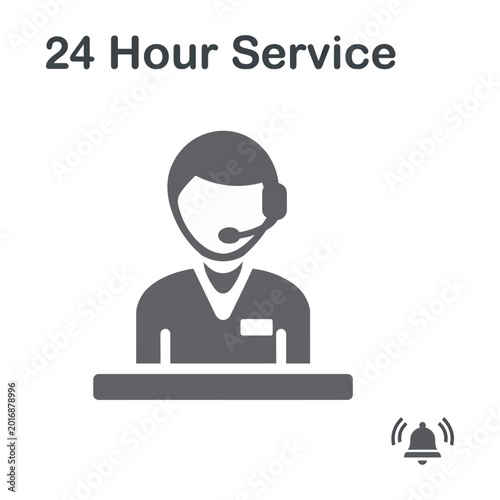 24 hour customer support agent with headset flat design vector