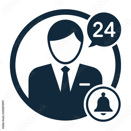 24/7 customer support agent with clock and notification vector