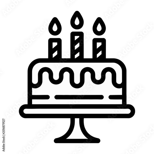 Birthday cake with three lit candles flat design vector