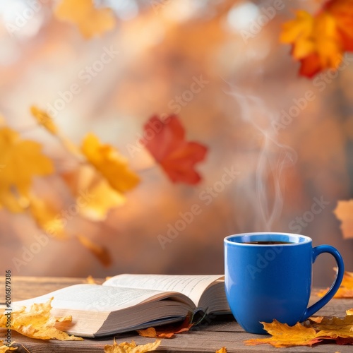 Enjoying Coffee and Reading a Book in a Forest During Fall