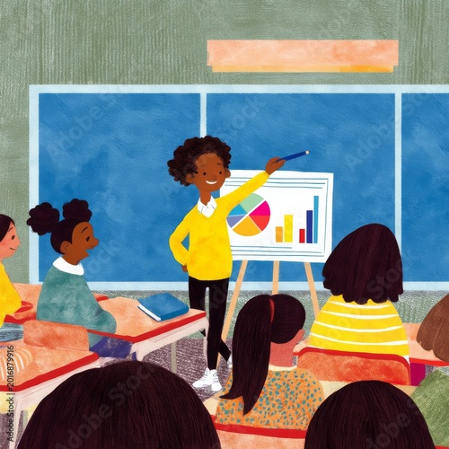 Group Learns About Data Presentation in Classroom During a Lesson in Statisti...