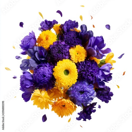 Bright Flowers Mixed With Yellow and Purple Petals in a Round Shape for Decor...