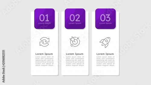Business planning infographic 3 steps template animation. Startup organization. Sequence options HD video. Animated blank diagram visualization. Process layout empty design element. Motion graphics