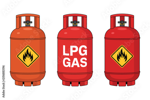 Tableau sur toile LPG Gas Cylinder Set with Flammable Hazard Symbols and Propane Tank Warning Sign