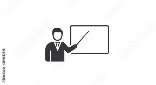 Businessman presenting on white board.