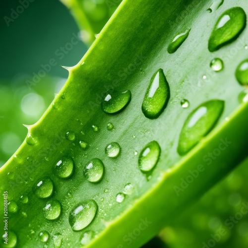 Close up of Aloe Vera Leaf With Water Droplets in a Natural Setting During Da...