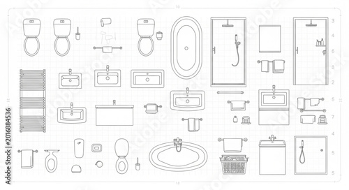 Canvastavla Collection of bathroom fixtures and fittings architectural drawings