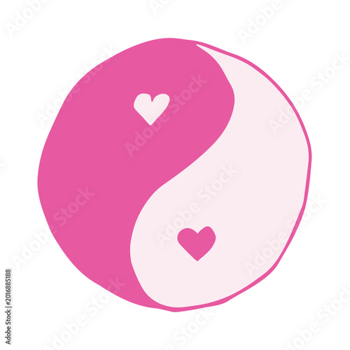 Quadro su tela Hand drawn yin yang symbol with hearts Zen and Tao Harmony and balance Black and