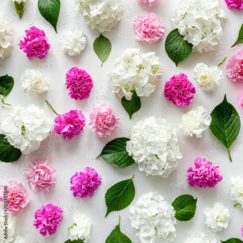 Colorful Flowers Spread Across a White Surface Create a Vibrant Display of Na...