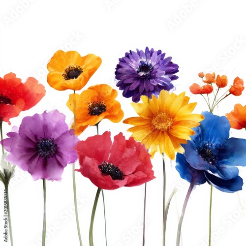 Colorful Flowers Display in a Variety of Shapes and Sizes Against a Plain Bac...