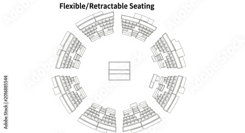 Canvastavla Diagram of flexible retractable seating arrangement in a circular stadium