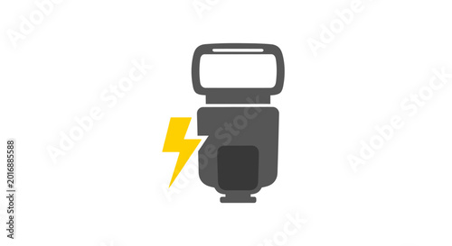 Camera flash with yellow lightning bolt.