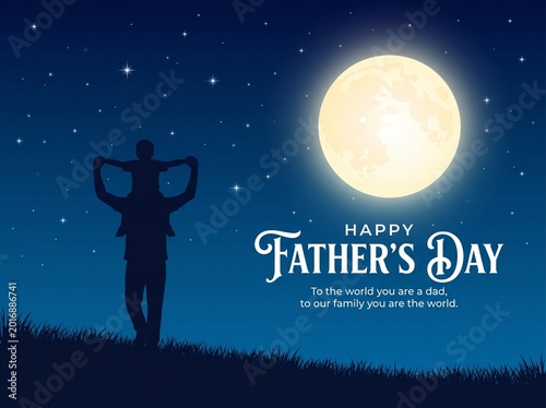 Happy Father Day greeting card with father and child silhouette