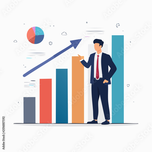 Businessman Presenting Growth Chart and Pie Chart