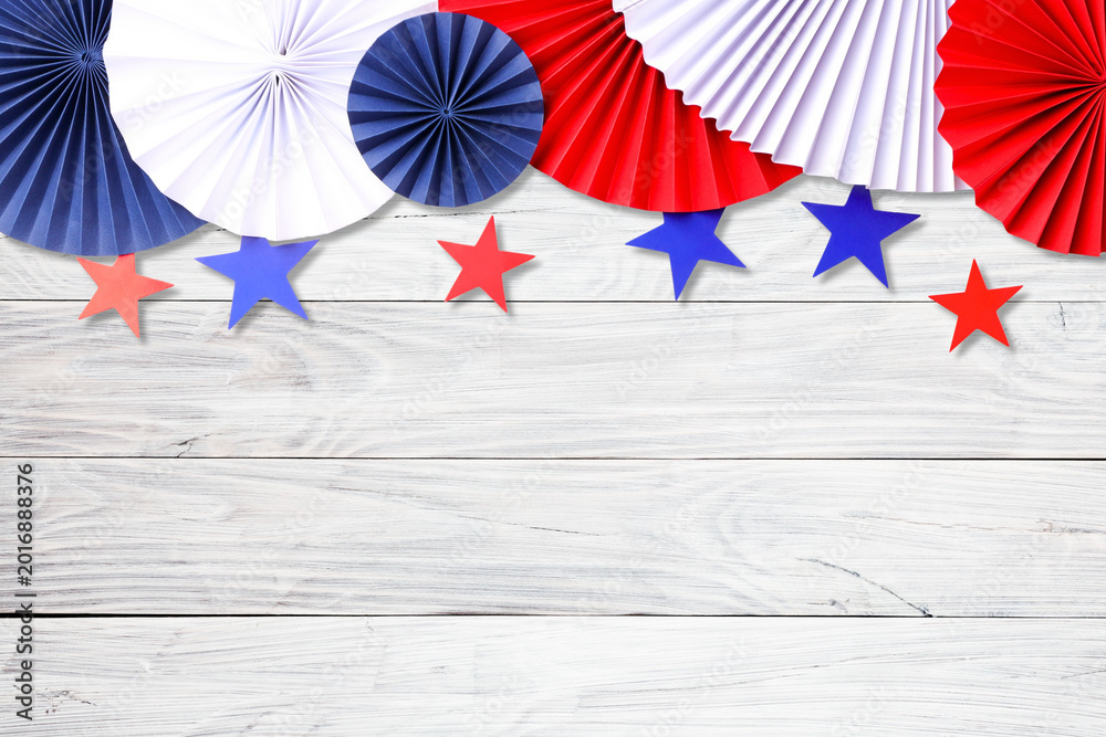 Fototapeta premium Colorful star and fan decorations for Labor Day