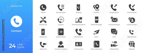 Tablou pe pânză 24 Modern Contact and Customer Support Solid Line Icon Set