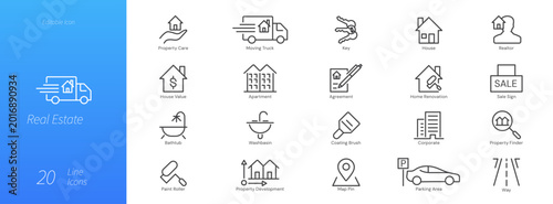 Real Estate and Property Management Line Icons Set for Business and Housing