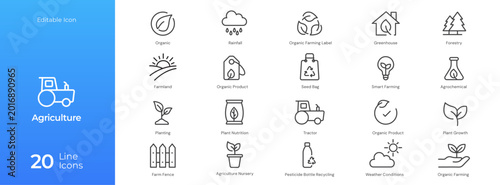 Organic Farming and Sustainable Agriculture Line Icon Collection
