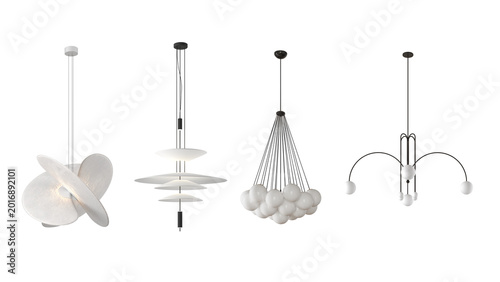 Set of 4 modern ceiling lamp isolated PNG. 3d rendering	
