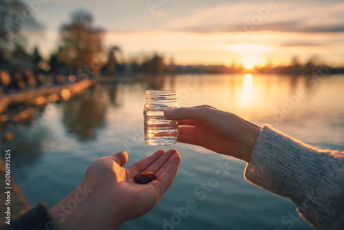 Water sample exchange by lakeside