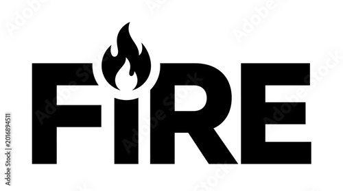 Fire flame icon with text.