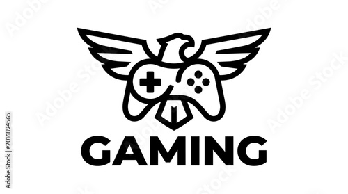 Gaming logo with controller wings symbol.