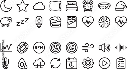 Tableau sur toile Sleep And Relaxation Outline Icon Set With Wellness Bedtime Meditation And Healt