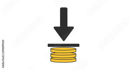 Schilderij op canvas Coins stacked under downward arrow.