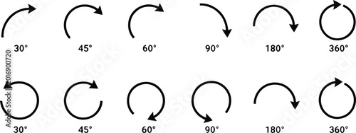 Cuadro en lienzo Circular rotation arrow icon set with degree angles clockwise and counterclockwi