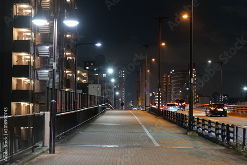 Photos 街灯に照らされる夜の歩道