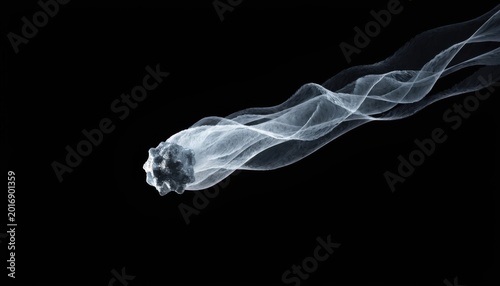 Smoke plume swirling in dark space with ethereal glow