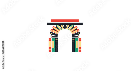 Tableau sur toile Colorful archway with books stacked.