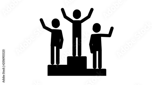 Black animated stick figures on a podium representing success.