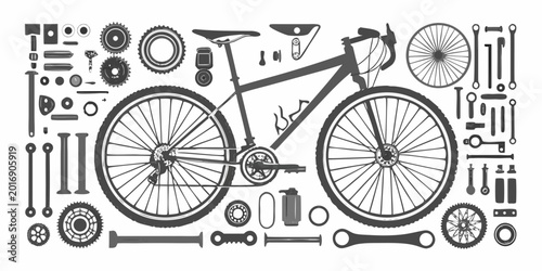 Tableau sur toile bicycle parts diagram a technical illustration on white background