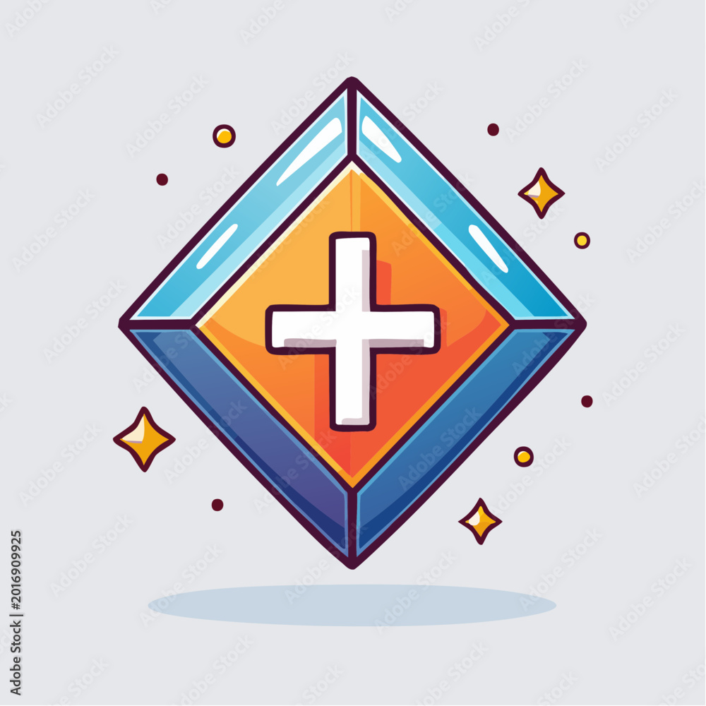 Obraz premium Diamond Badge with Plus Symbol and Sparkles