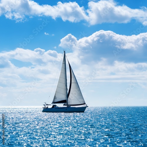 Sailing on the Water Under a Clear Sky With Clouds and Bright Sunlight