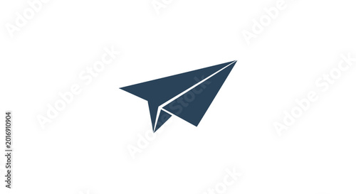 Dark Blue Paper Airplane Flying High.