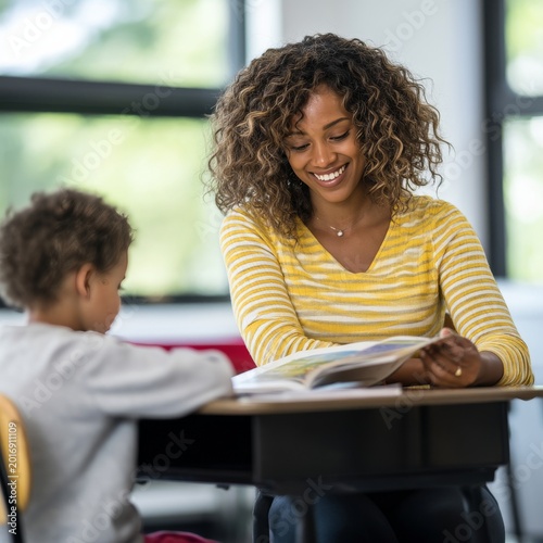 Teacher Shares Story With Young Student in Classroom Setting During the Day