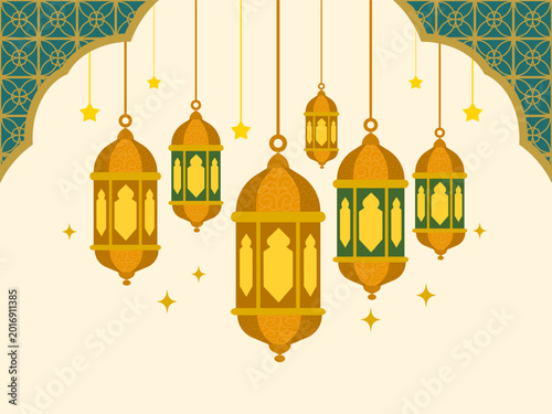 Hanging Arabic Lanterns Set for Ramadan and Eid Decoration.