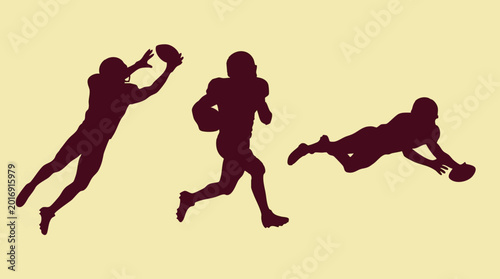 Schilderij op canvas Dynamic Silhouettes of American Football Players in Action