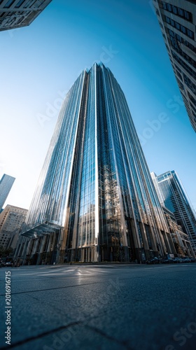 Modern Glass Skyscraper Reflecting Blue Sky