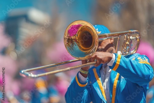 Musician Playing Trombone in Parade