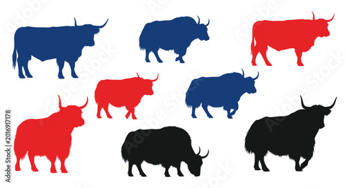 Foto Colorful Yak Silhouettes Collection: Red, Blue, Black
