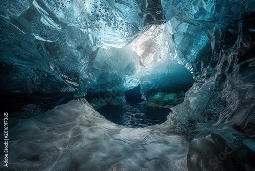Glowing Ice Cave with Microbial Life on Europa
