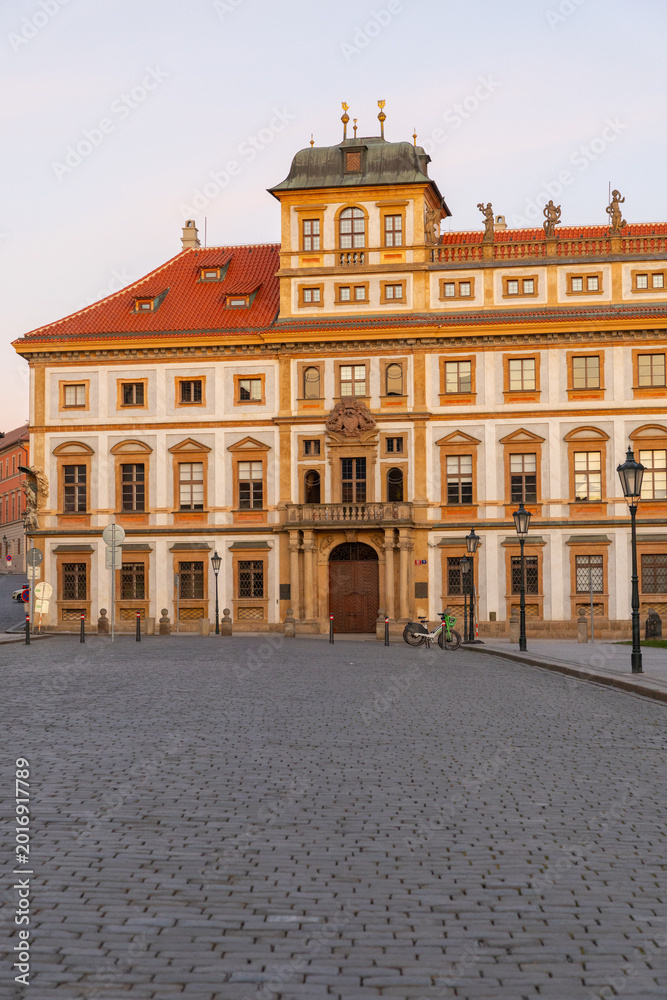 Obraz premium Prague Old Town Architecture at Sunrise with Historic Medieval Streets, Iconic Landmarks and Beautiful Morning Cityscape in Czech Republic, Famous European Travel Destination 