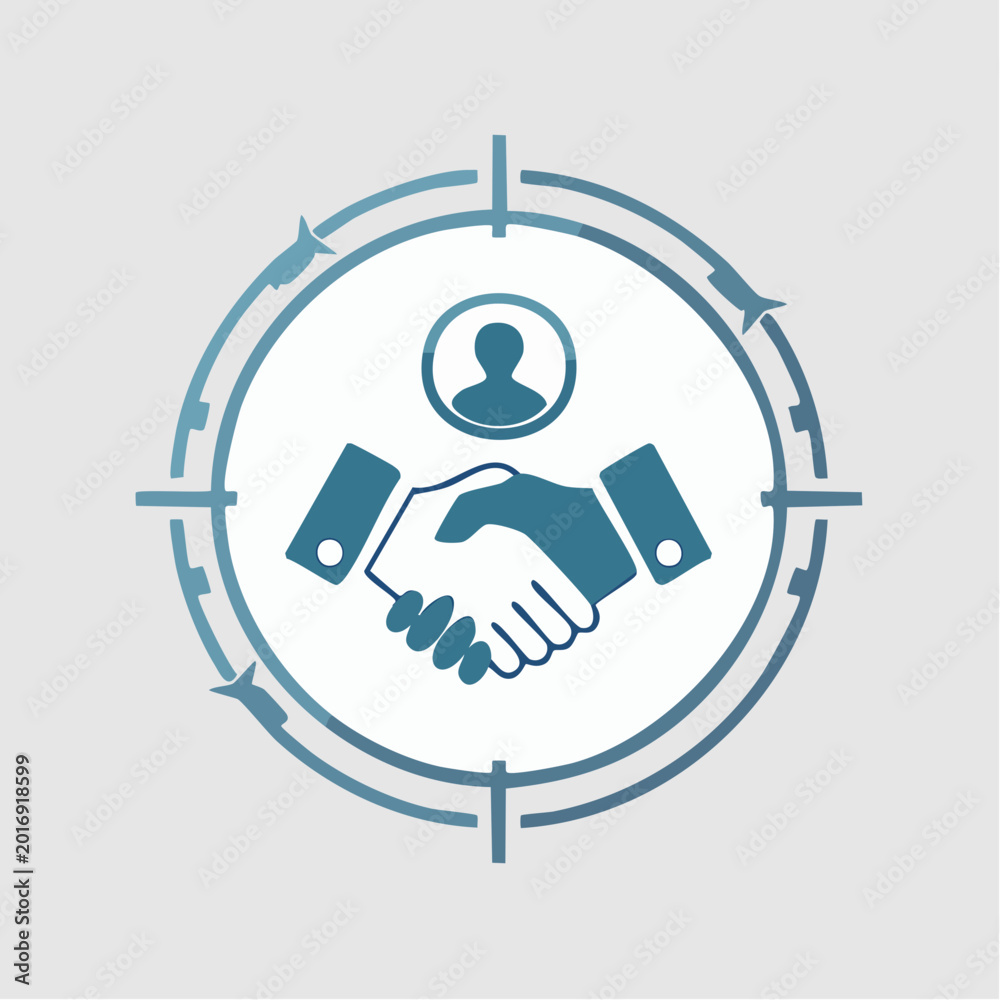 Obraz premium Targeted Handshake and Person Icon in Crosshairs