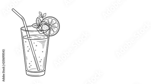 Tableau sur toile Refreshing drink with fruit garnish on a white background