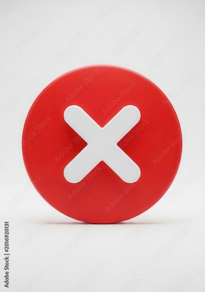 Obraz premium Red 3D Cross Mark Icon on Circular Button Isolated on White Background