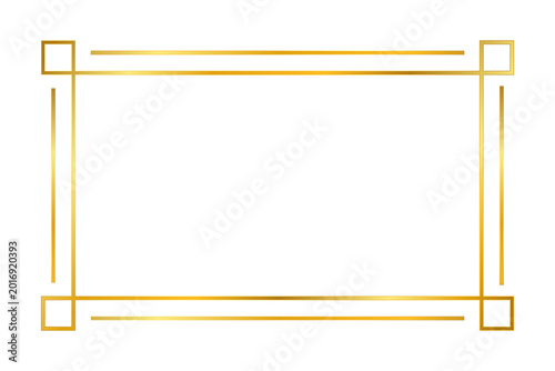 Thin premium, luxury gold frame. Blank metal realistic element for banner, emblem, sticker, label. Isolated elegant border on transparent background. Vector illustration EPS10