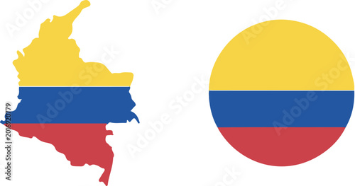Colombia map and circular flag  national tricolor identity design